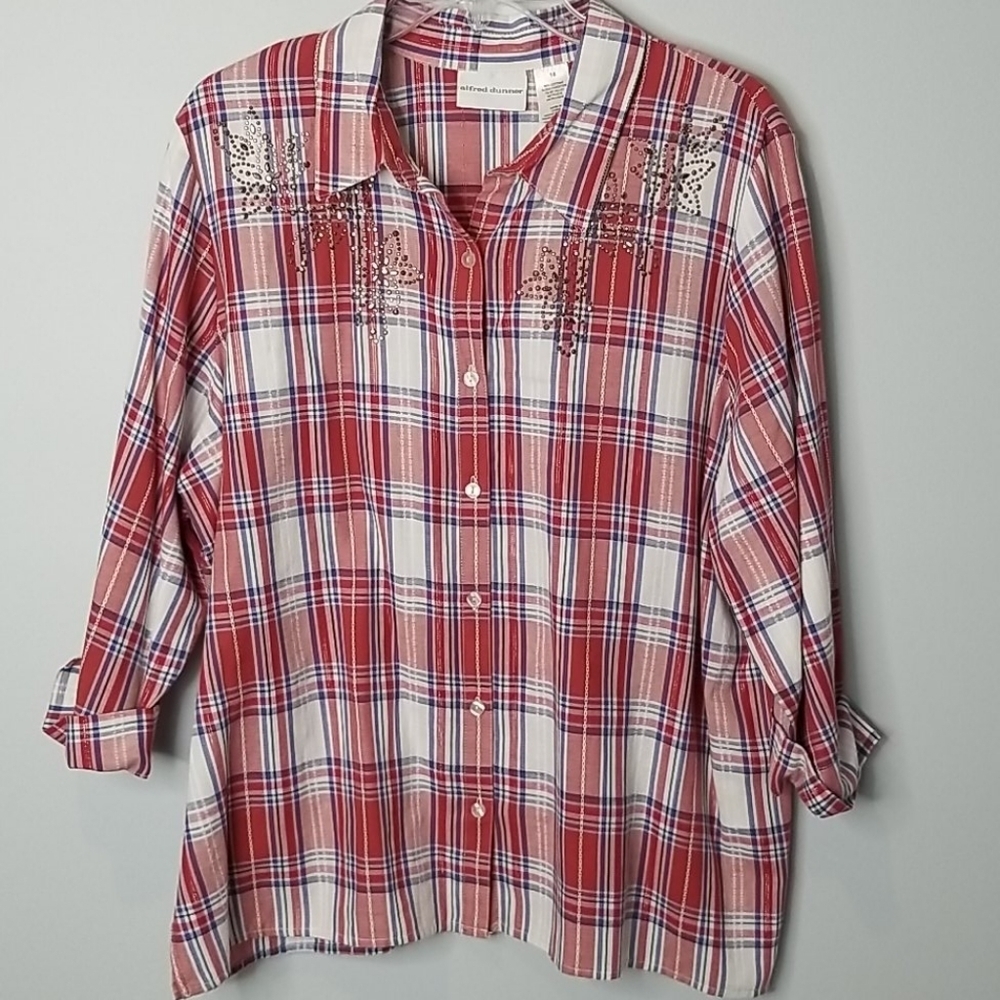 Alfred Dunner plaid beaded button down western shirt size 18